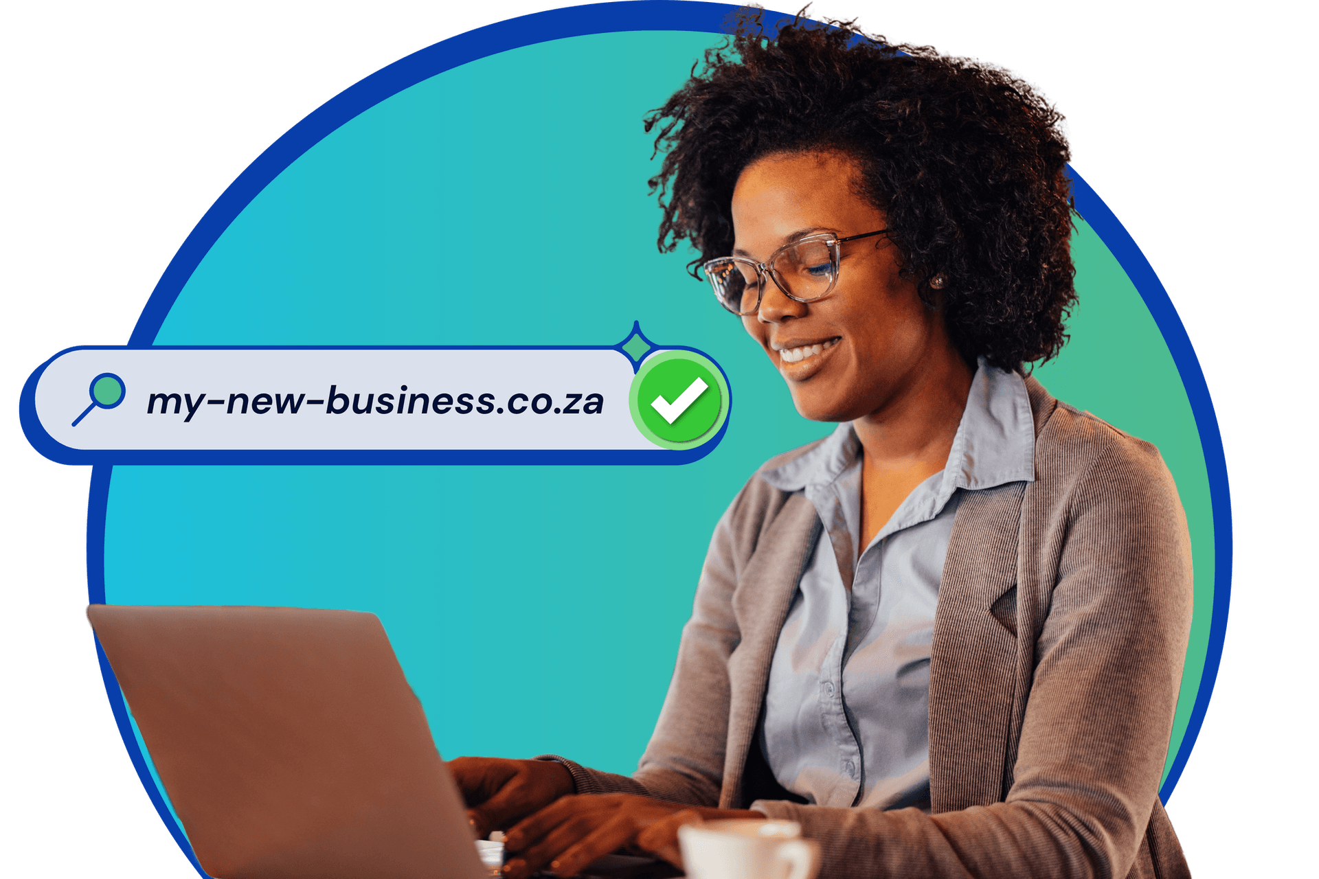 A business owner searches for a domain name and gets an instant availability match