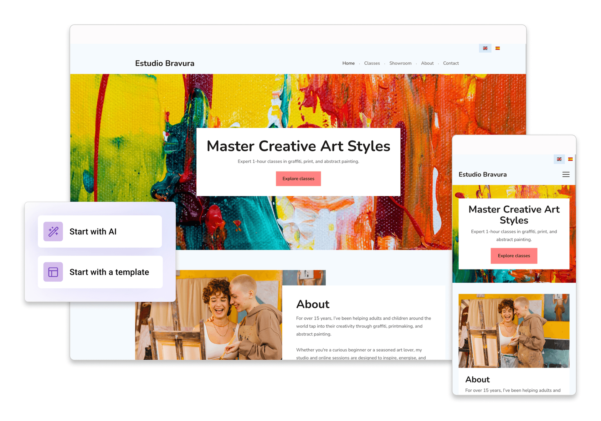 Artist portfolio website built with the 1-grid website builder