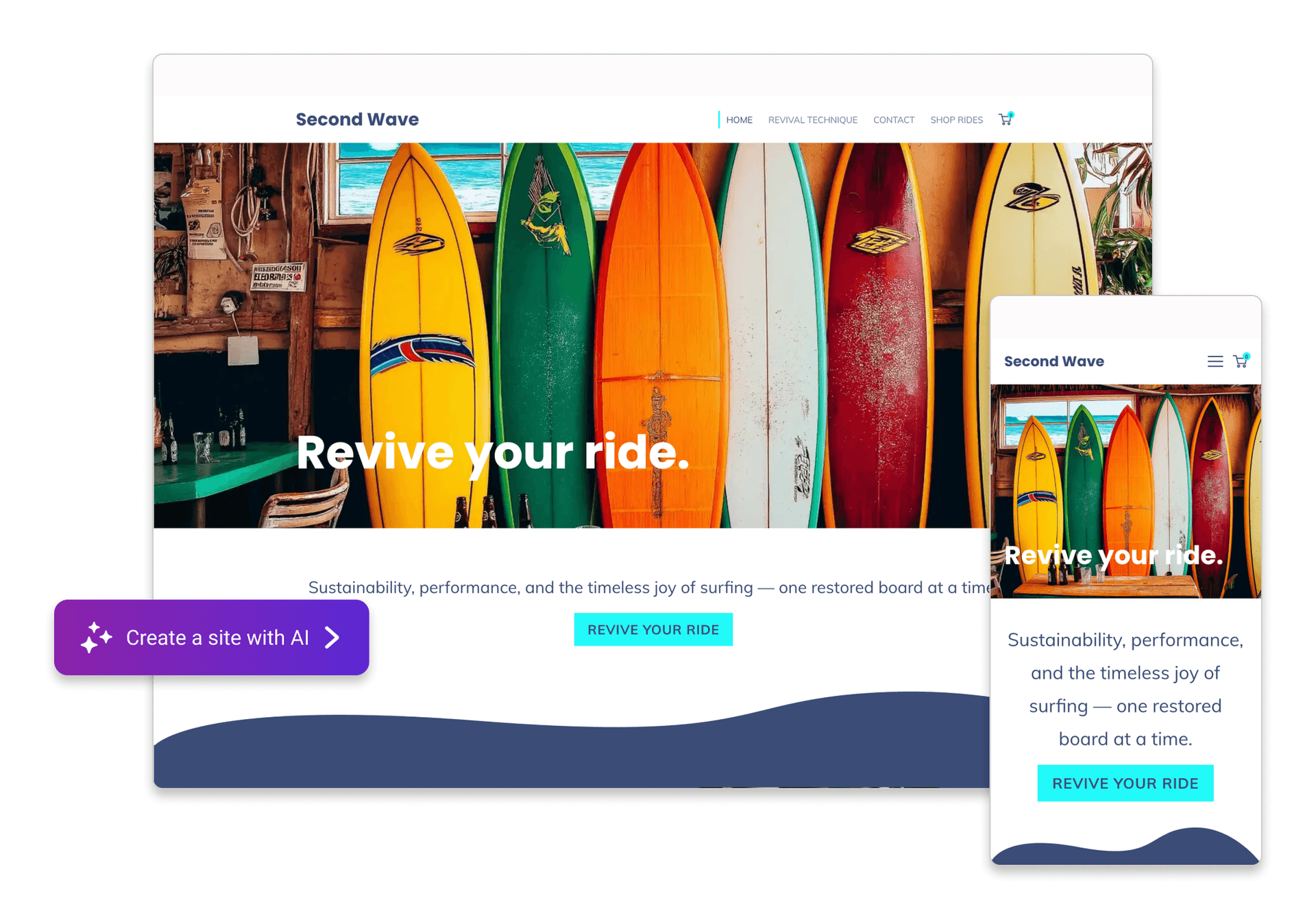 E-commerce product page built with the 1-grid website builder