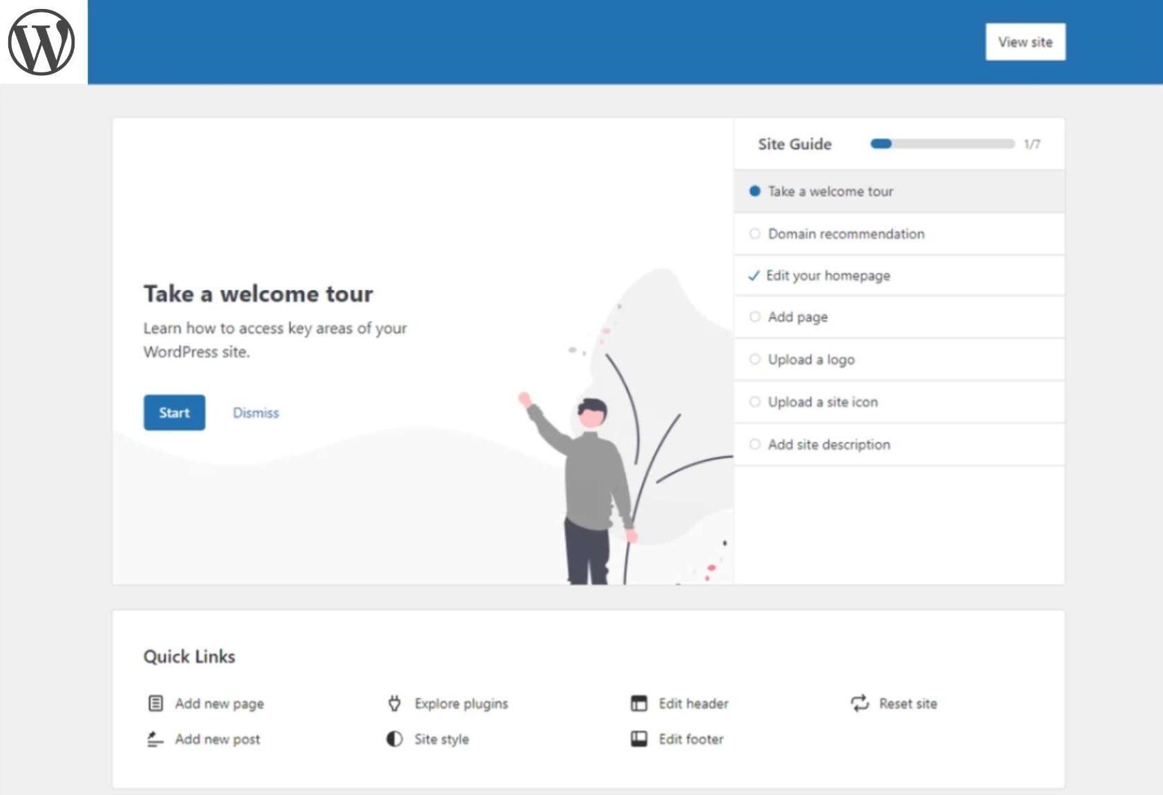 welcome WP image wordpress website builder welcome page