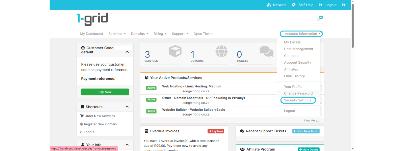 Click Security Settings