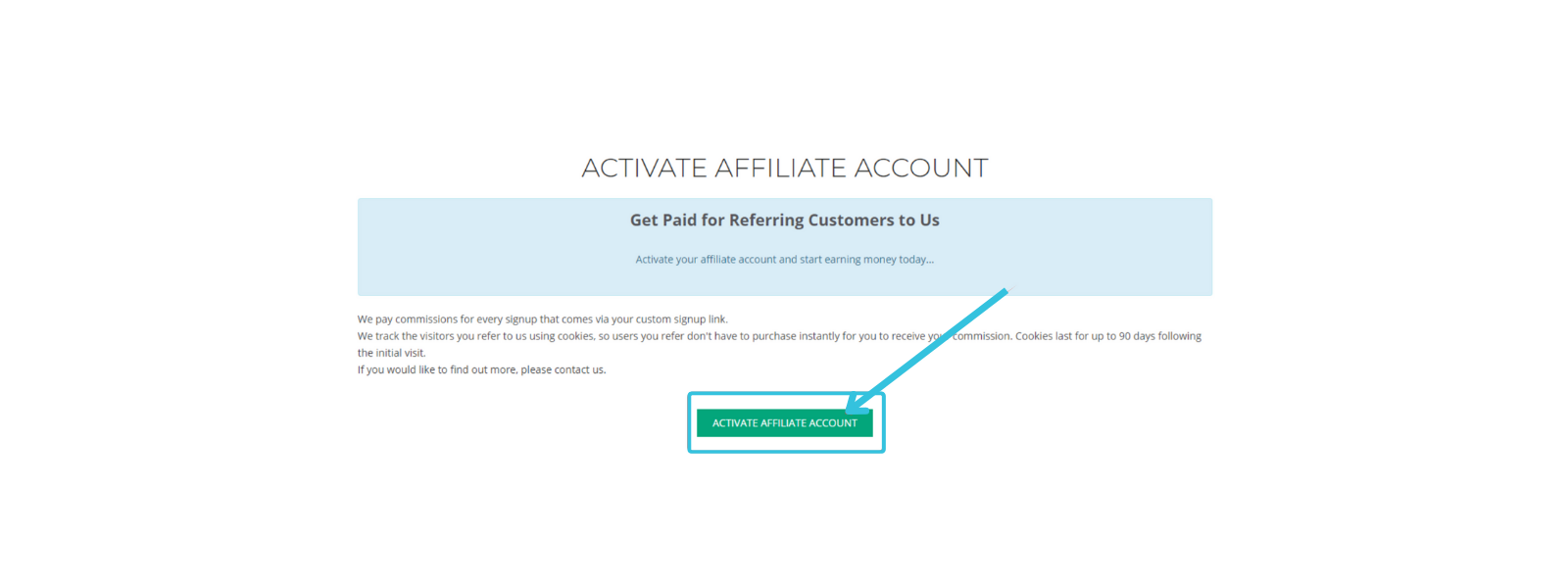 Activate Affiliate Account button