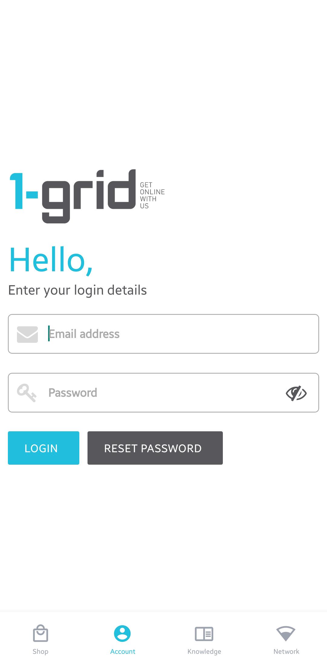 Login Screen on 1-grid Mobile App