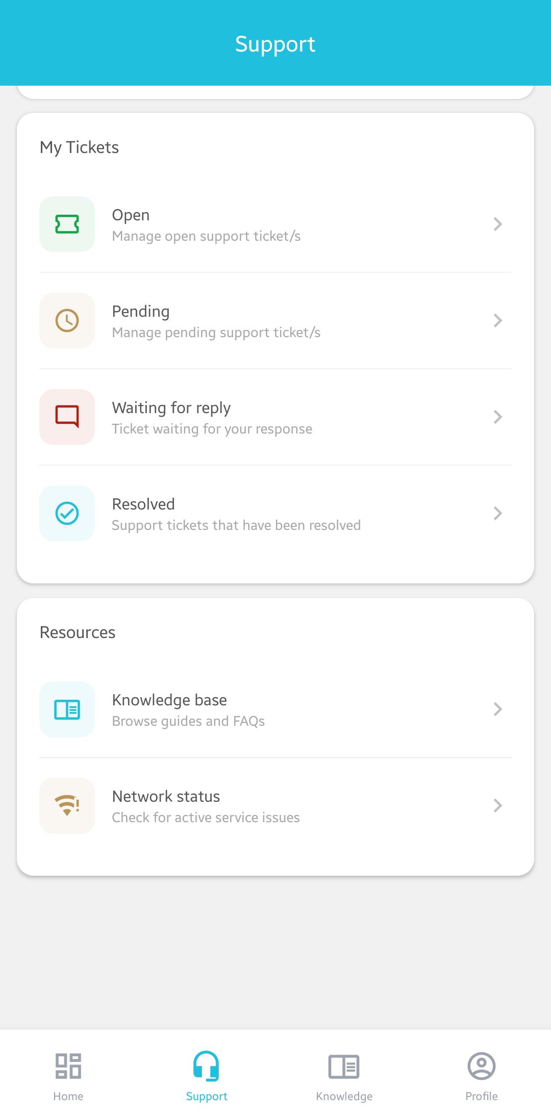 Navigate to Resources under Support in 1-grid App