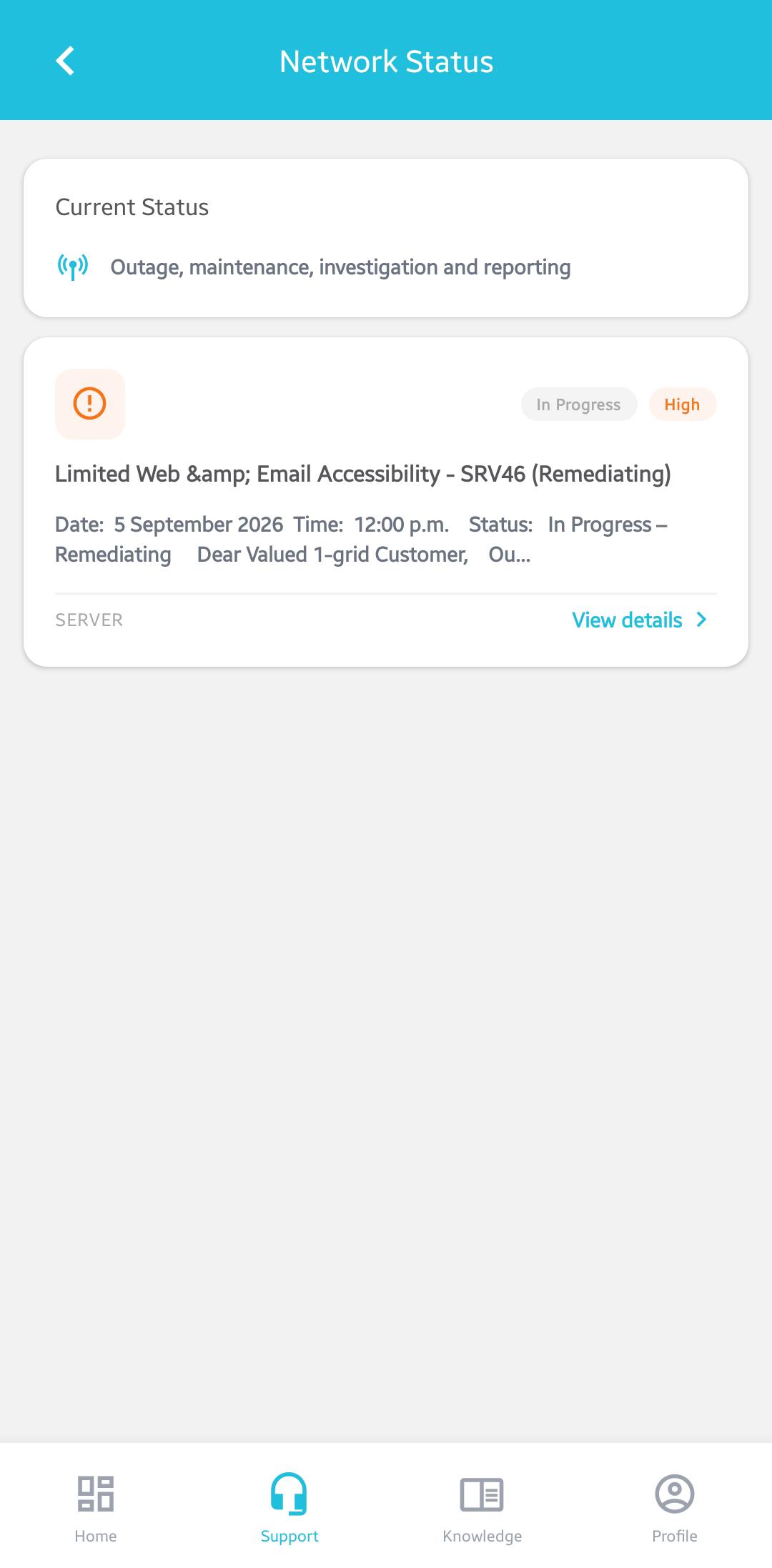 View Network Status Pages in the 1-grid App