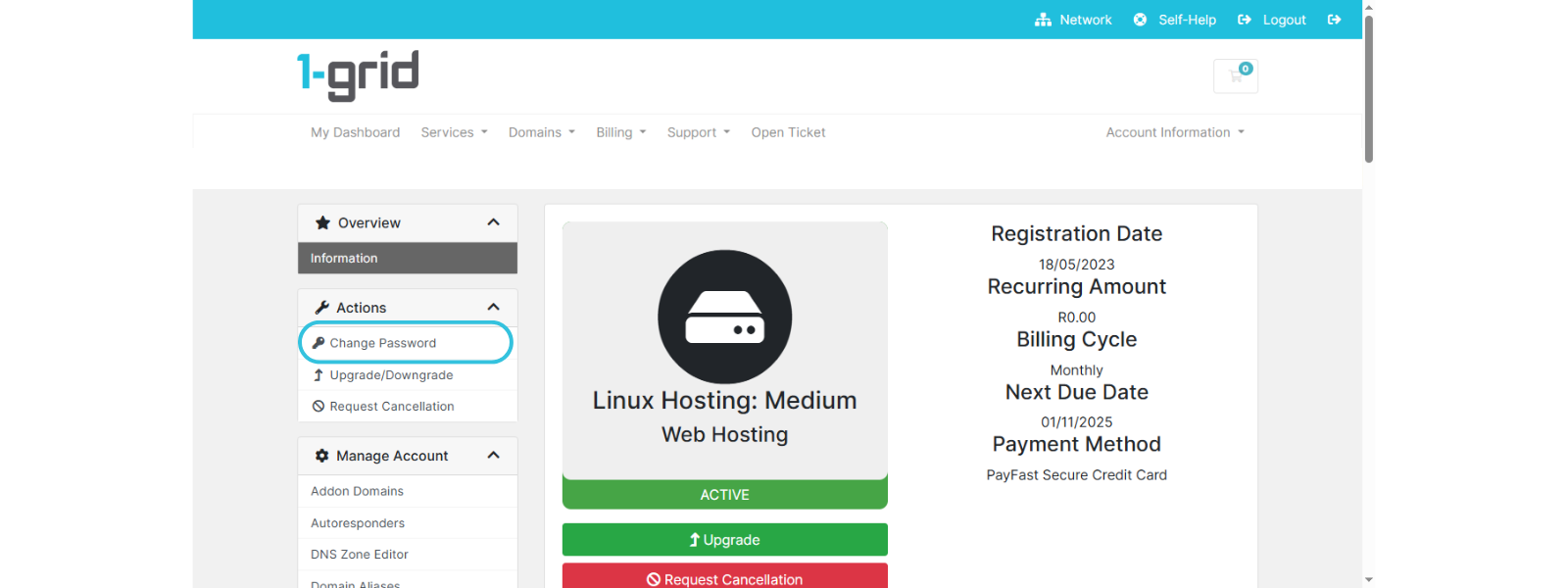Click on Change Password