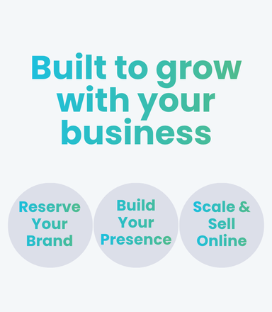 Built to grow with your business - reserve your brand, build your presence, scale and sell online.